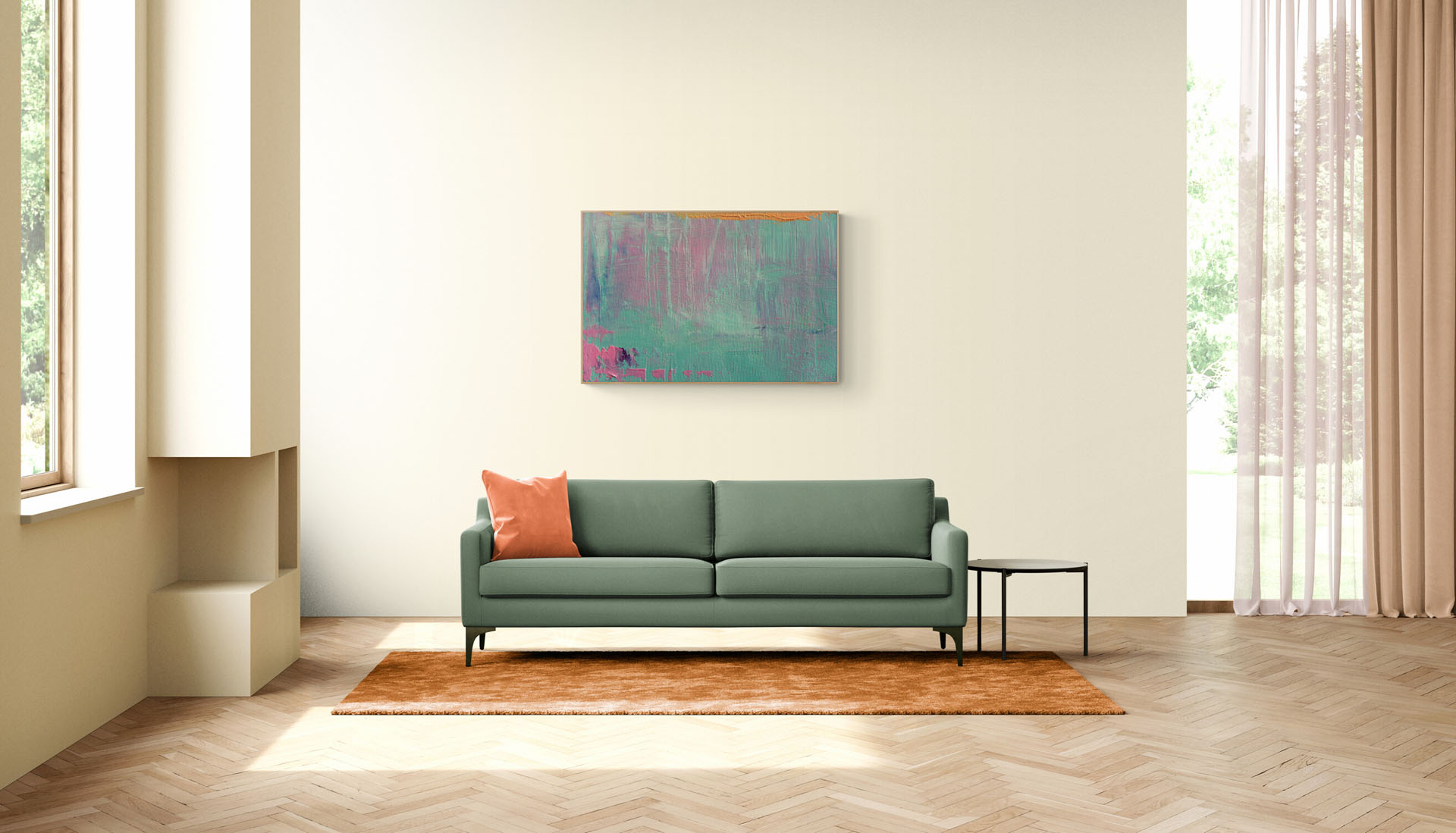 Абстракция Джунгли в интерьере гостиной, ракурс 1